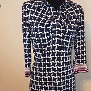 Navy and White Patterned Dress